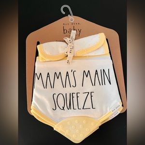 NWT Rae Dunn Baby 3pc see- 2 teething bibs and 1 matching washcloth